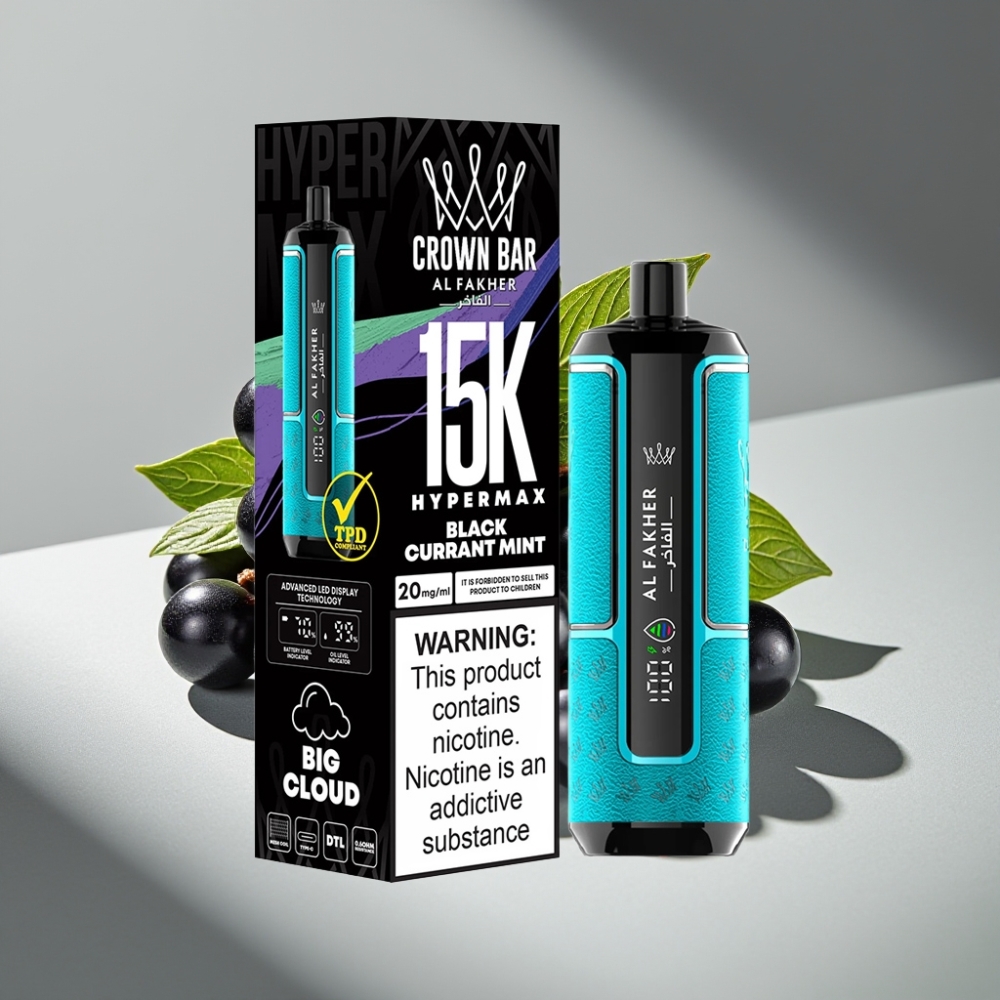 Al Fakher Crown Bar 15K Hypermax عصير الكشمش بالنعناع، 22مل، 600مللي أمبير، شحن Type-C