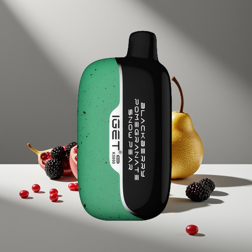 IGET Moon K5000 نفحات بنكهة توت أسود ورمان وإجاص ثلجي، حجم 49.5x25.3x99.4 مم، 1.35 أوم