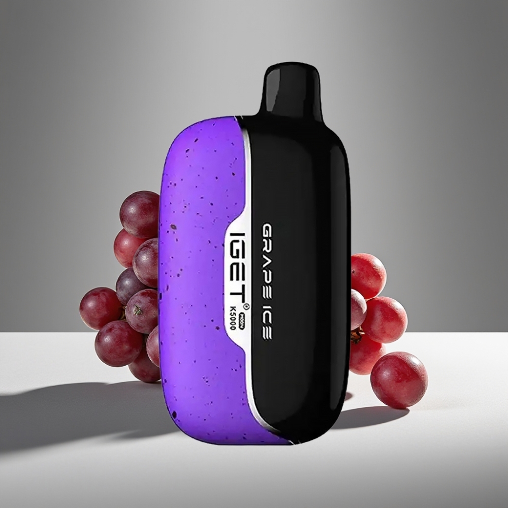 IGET Moon K5000 نفحات بنكهة عنب مثلج، حجم: 49.5x25.3x99.4 مم، وزن: 81.5 غرام