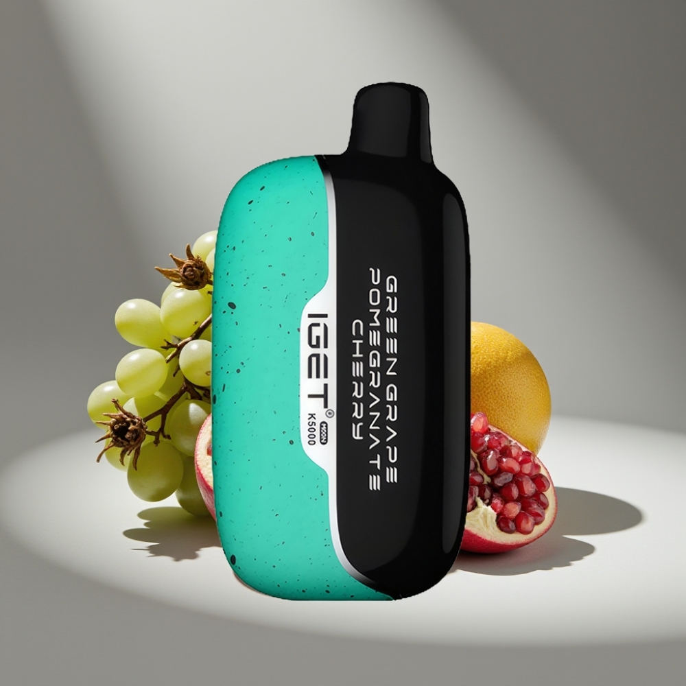 IGET Moon K5000 نكهة العنب الأخضر والرمان والكرز بحجم 49.5x25.3x99.4 مم